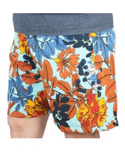 Short Estampado Tactel Elastano Extra Grande Plus Size flor Azul Claro